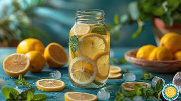 AI generated Jar of Lemons on Table photo