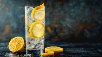 ai generado cerca arriba de agua vaso con naranja rebanada foto