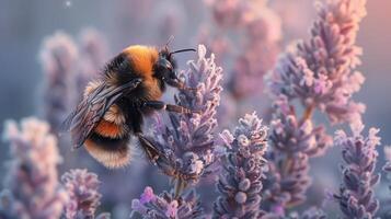 AI generated Bee Pollinating Flower Close Up photo