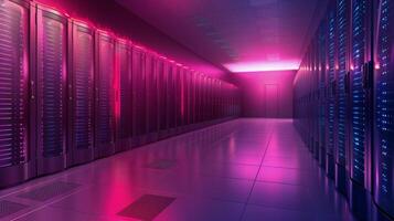 AI generated Long Hallway With Rows of Servers in a Data Center photo