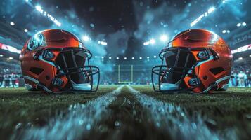 AI generated Two Football Helmets on Field photo