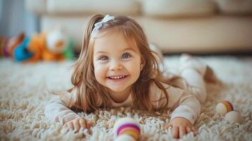 AI generated Little Girl Playing With Toys on Floor photo