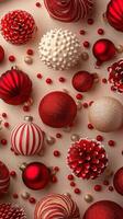 AI generated Red and White Christmas Ornaments Arrangement photo