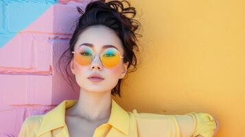 AI generated Woman Wearing Yellow Shirt and Sunglasses photo