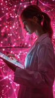 AI generated Woman Standing in Front of Pink Lights photo