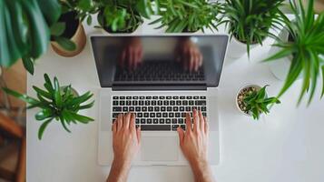 AI generated Person Typing on Laptop at Table photo