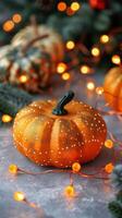 AI generated Orange Pumpkin Surrounded by Green Leaves photo