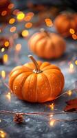 AI generated Group of Pumpkins on Table photo