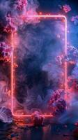 AI generated Square Frame Surrounded by Pink and Blue Smoke photo