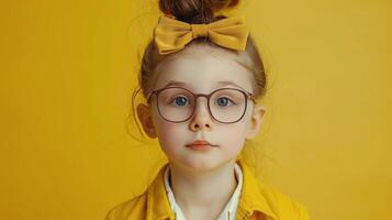 AI generated Little Girl in Green Sweater and Glasses photo