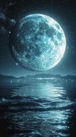 AI generated Blue Moon Reflecting on Water photo