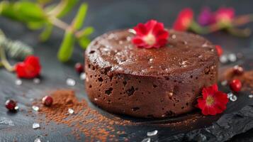 AI generated Chocolate Cake With Powdered Sugar photo
