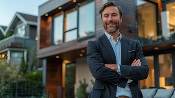 AI generated Man Standing in Front of Large House photo