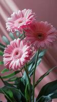 AI generated Three Pink Flowers in Vase on Table photo