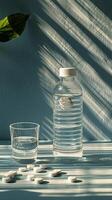 AI generated Bottle of Water Next to Glass of Water photo