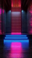 AI generated Illuminated Stairs With Red and Blue Lights photo