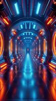 AI generated Neon-Lit Long Hallway photo