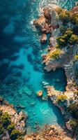 AI generated Aerial View of Ocean and Rocks photo