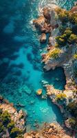 AI generated Aerial View of Ocean and Rocks photo