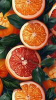 AI generated Group of Oranges on Green Leaves photo