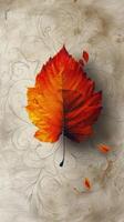 AI generated Orange Leaf With Swirls on Beige Background photo