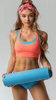 AI generated Woman in Bikini Holding Yoga Mat photo