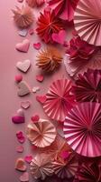 AI generated Cluster of Pink and Red Paper Hearts photo