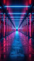 AI generated Long Hallway With Red and Blue Lights photo