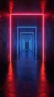 AI generated Long Hallway With Red and Blue Lights photo