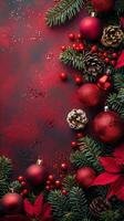 AI generated Christmas Tree With Red Berries and Green Leaves photo
