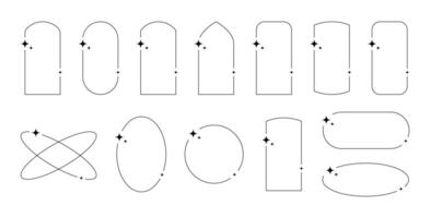 Linear aesthetic shining frames in a minimalist style. Y2k and esoteric trend borders. Pack of isolated vector elements on a white background.