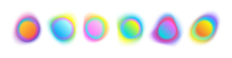 Gradient blur shapes with color gradation. Abstract glowing liquid circles. Rainbow space spheres. Collection of isolated vector elements on white background.