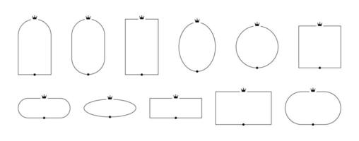 lineal marcos con un corona y en el formar de arcos minimalista estético elementos. paquete de vector aislado ilustraciones en un blanco antecedentes.