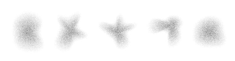 Gradient noise shapes. Grainy textures of liquid forms. Dotted blob elements. Vector isolated collection on white background.