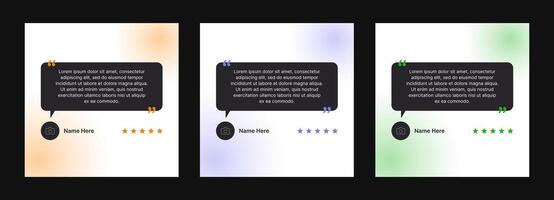 cliente revisión plantillas para social medios de comunicación publicaciones cliente testimonial en el formar de habla masa con texto y estrella clasificación. patrón realimentación vector diseño con suave color degradado en antecedentes.