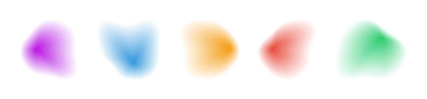 Gradient blur blob shapes. Colored figures with a soft gradation from bright to transparent. Collections of isolated vector elements on a white background.