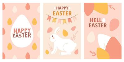 Happy Easter poster, card, set. Easter eggs, bunny. Spring modern vector illustration