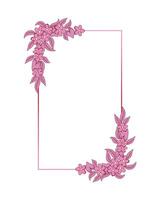 Vintage rectangular floral frame with hand drawn flowers. Pink flowers and leaves wrapped around a rectangular frame. vector