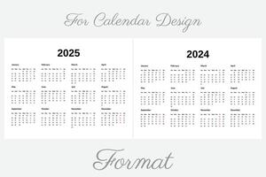 Calendar 2025, calendar 2024 week start Sunday corporate design planner Calendar format template vector