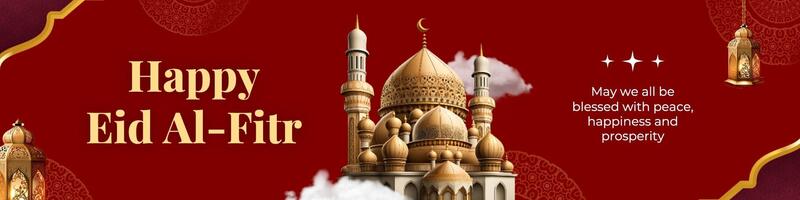 red elegant eid al-fitr greeting linkedin banner