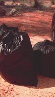closeup of full trash bags on the sand video