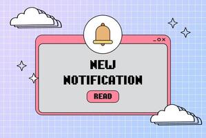 New notification popup window. Bell icon. Retro computer aesthetic. Computer screen 90s, 2000s vector illustration.