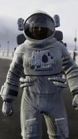 astronauta en traje espacial en el puente de carretera video