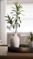 pianta d'appartamento con vaso di fiori bianco su tavola di legno video