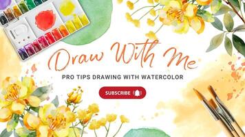 Drawing Watercolor Floral Template for Youtube Banner