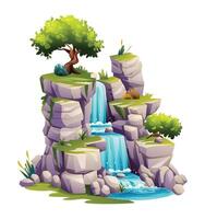 Waterfall cascade cartoon vector illustration isolated on white backgroundv