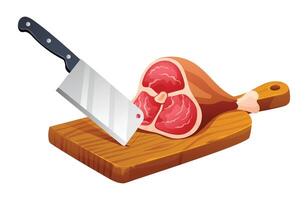 Fresh raw meat with knife on cutting board. Vector illustration isolated on white background