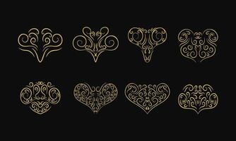 golden ornamental elements set on black background vector