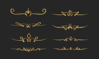 golden decorative elements set on black background vector