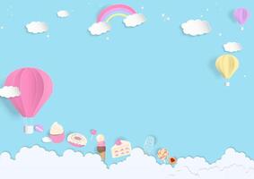 Balloon and dessert paper cut background vector